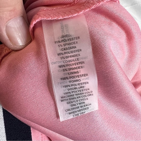 VINCE CAMUTO Crew Neck Flora Pink & Navy Stripped Stunning Dress Size 8 - Picture 4 of 9